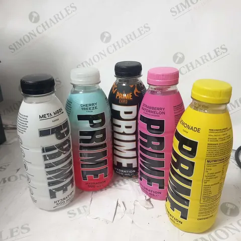 SIX ASSORTED PRIME HYDRATION 500ML TO INCLUDE; META MOON, CHERRY FREEZE, THE PRIME CARD, STRAWBERRY WATERMELON AND LEMONDAE