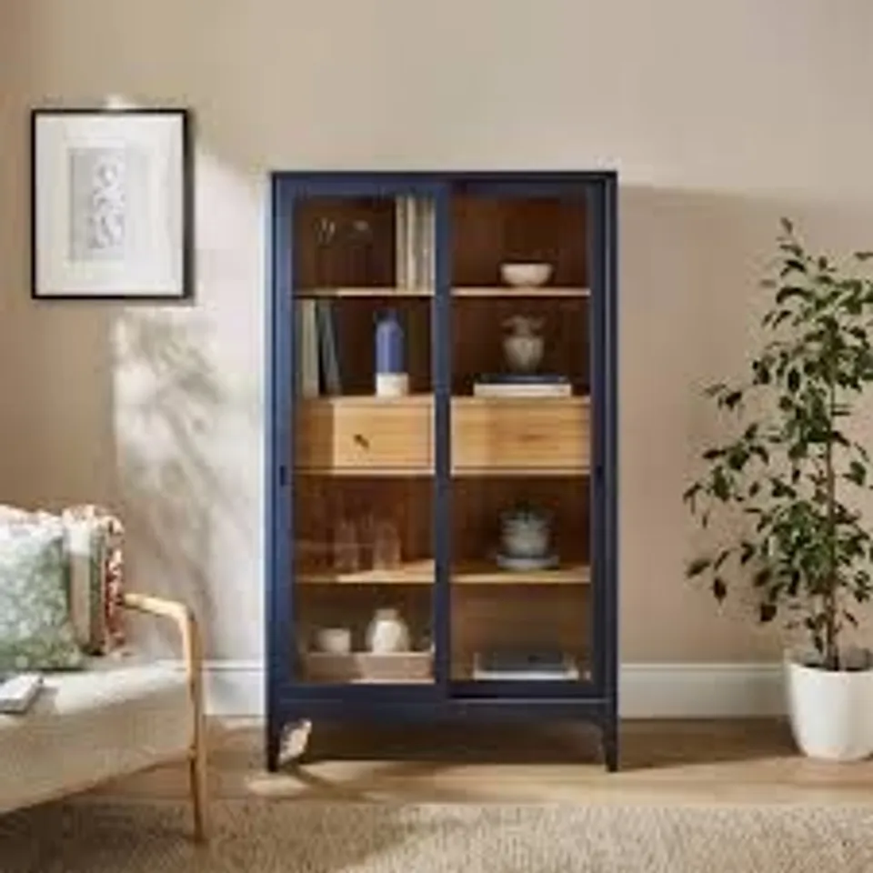 BOXED WINSLOW GLAZED DISPLAY CABINET - NAVY (2 BOXES)
