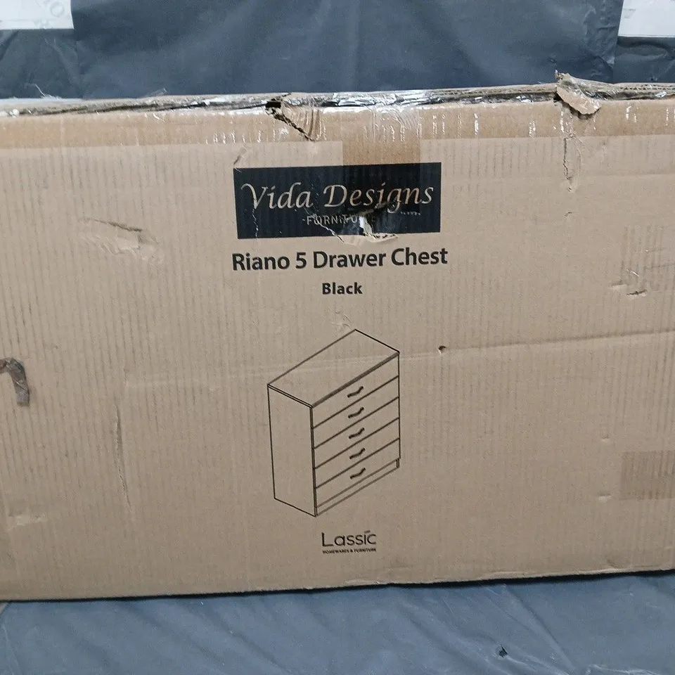 BOXED VIDA DESIGNS RIANO 5 DRAW CHEST - COLLECTION ONLY  