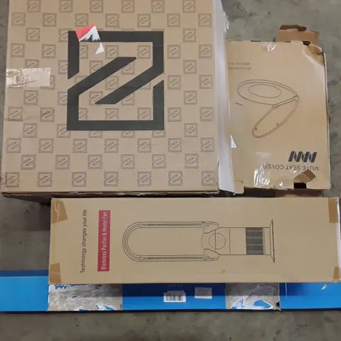 PALLET TO CONTAIN AN ASSORTMENT OF HOUSEHOLD ITEMS TO INCLUDE LED AQUARIUM LIGHT, BLADELESS PURIFIER AND HEATER, PC COVER CASES AND TOILET SEATS ECT