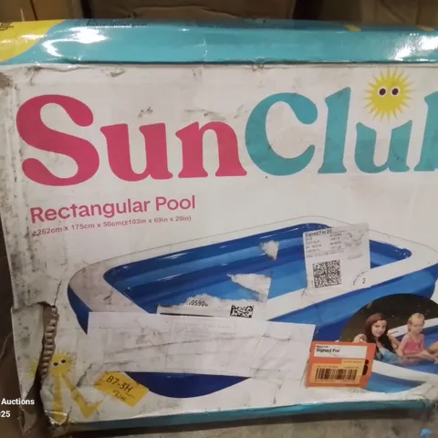 BOXED SUNCLUB RECTANGULAR INFLATABLE SWIMMING POOL 262CM X 175CM X 50CM 