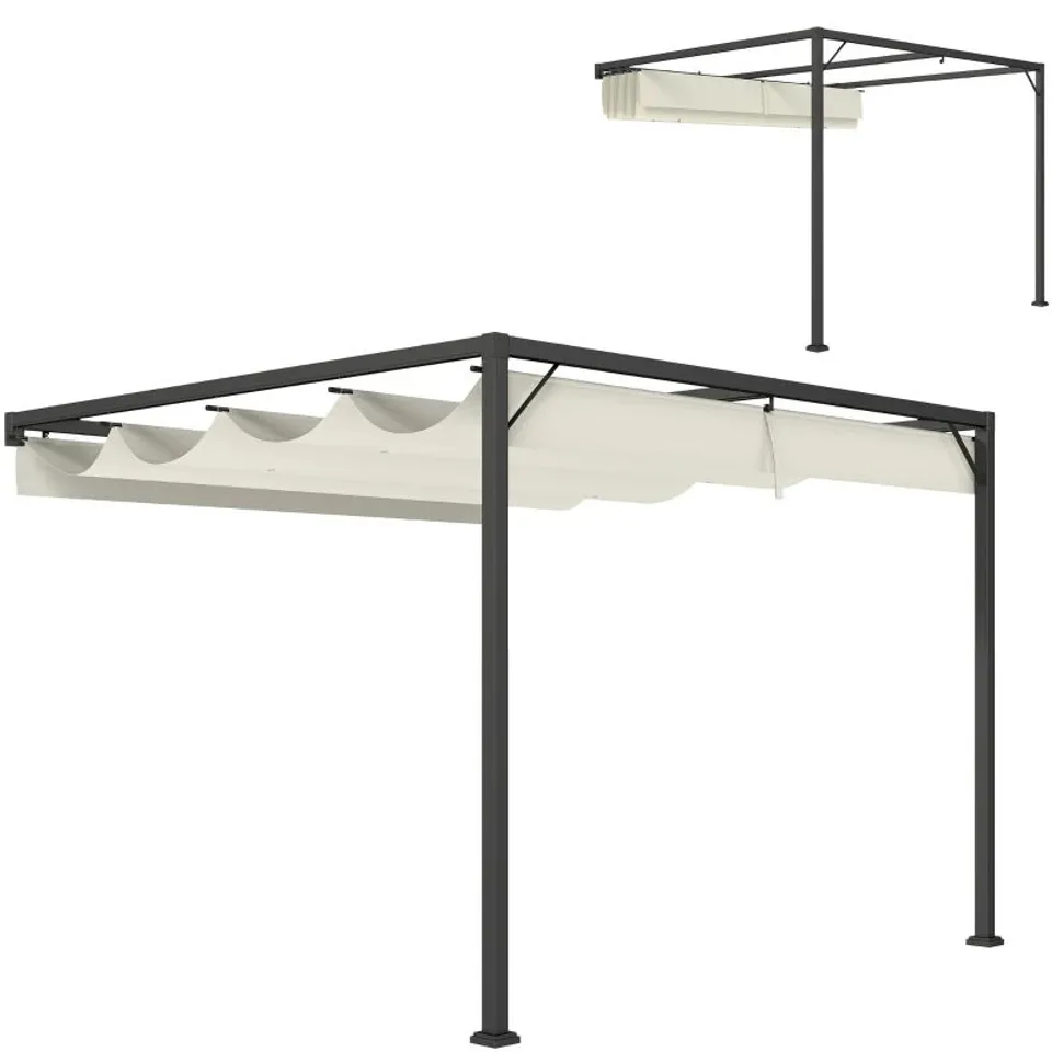 BOXED OUTSUNNY 3 X 3M CREAM WALL MOUNTED PERGOLA WITH RETRACTABLE CANOPY (1 BOX)