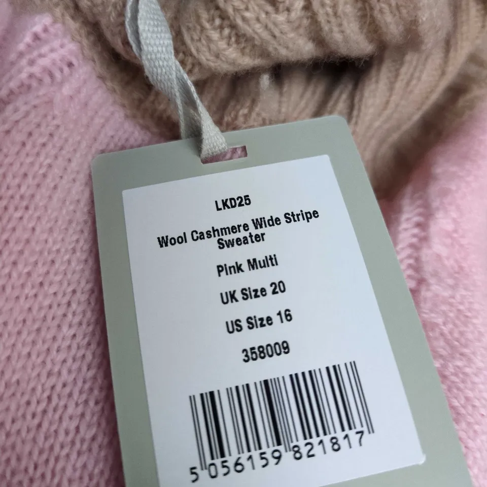 PURE COLLECTION WOOL CASHMERE WIDE STRIPE SWEATER – PINK MULTI, UK SIZE 20
