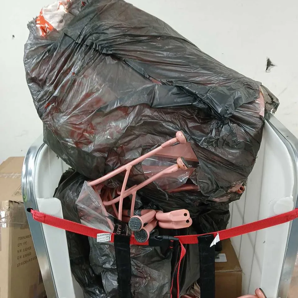 CAGE OF APPROXIMATELY 6 ASSORTED HOUSEHOLD ITEMS TO INCLUDE - GARDEN LED PIXIE, GARDEN GLOBE WATER SPRINKLER, AND SUNBURST CHAIR AND TABLE SET ETC.