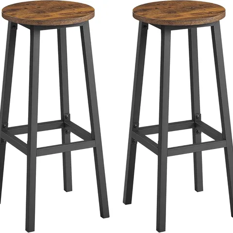 BOXED VASAGLE BAR STOOLS SET OF 2, KITCHEN STOOLS, BAR CHAIRS WITH METAL FRAME AND FOOTREST, EASY TO ASSEMBLE, 74 CM HIGH, FOR KITCHEN, LIVING ROOM, DINING ROOM, RUSTIC BROWN AND BLACK LBC132K01
