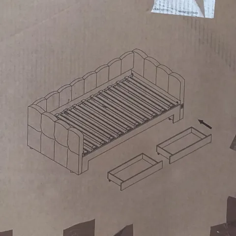 BOXED UPHOLSTERED SINGLE BED - BEIGE (2 BOXES)