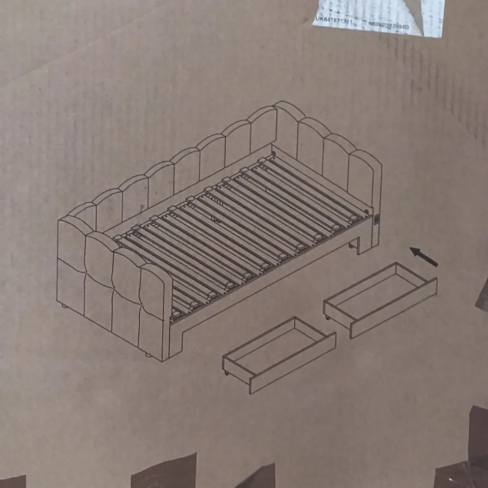 BOXED UPHOLSTERED SINGLE BED - BEIGE (2 BOXES)