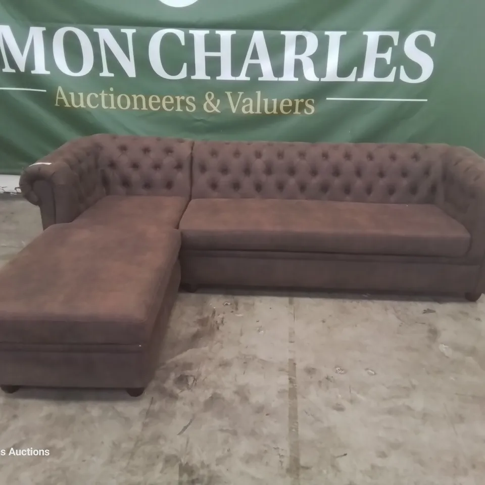 DESIGNER CHESTERFIELD LH CHAISE SOFA BROWN LEATHER 