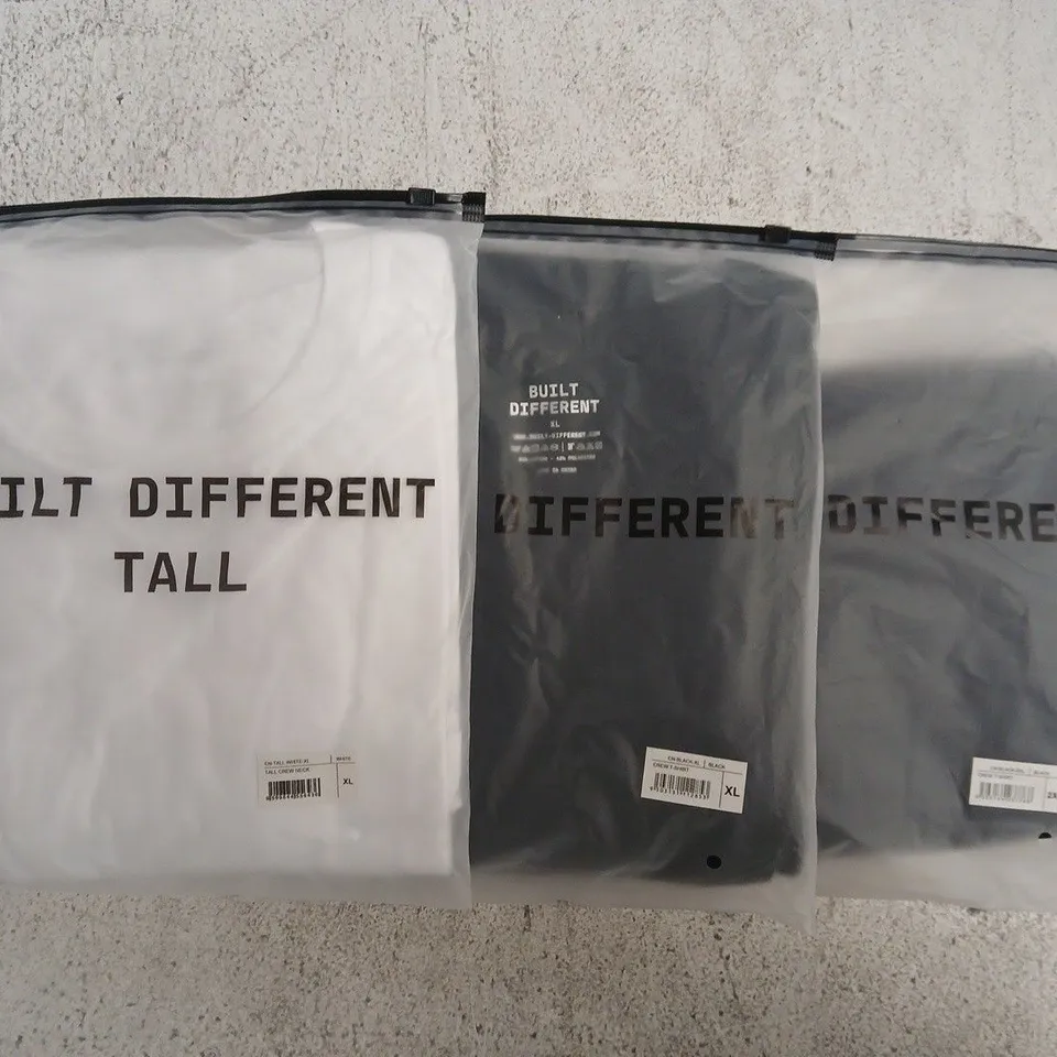 SET OF APPROXIMATELY 10 ASSORTED BUILT DIFFERENT T-SHIRTS/SHIRTS IN VARIOUS COLOURS AND SIZES