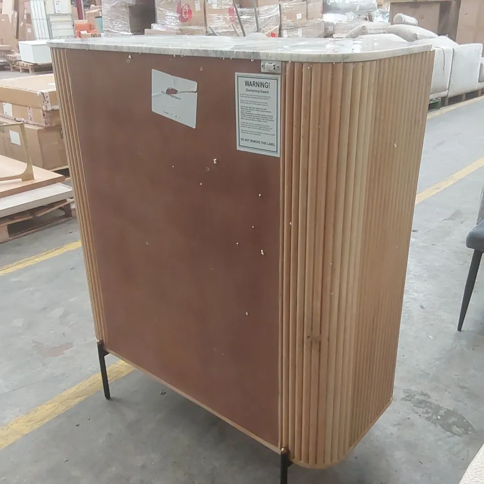 ROCHELLE MANGO WOOD & MARBLE 2 DOOR HIGHBOARD - DAMAGED
