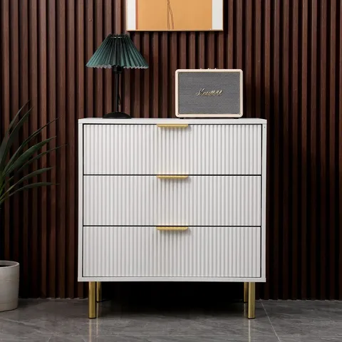 BOXED AIZLEY 71CM W 3 - FLUTED DRAWER CHEST OF DRAWERS - WHITE (1 BOX)