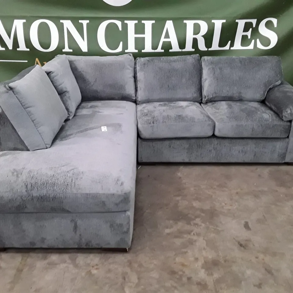 DESIGNER SALERNO STANDARD CORNER SOFA WITH LEFT HALF CHAISE - GREY FABRIC