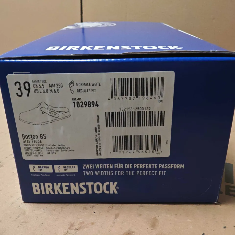 BOXED BIRKENSTOCK BOSTON BS GREY TAUPE – UK 5.5 (EU 39) UNISEX SLIP-ON CLOGS