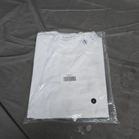 BAGGED HOLLISTER WHITE HEAVYWEIGHT BOXY CROP FIT T‑SHIRT – SIZE L