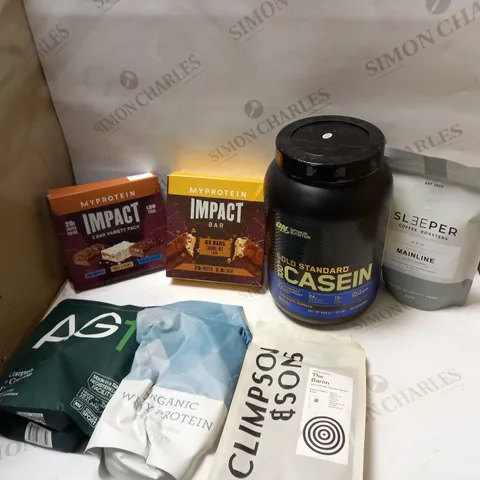 BOX OF ASSORTED COFFEE'S, PROTEIN AND PROTEIN BARS