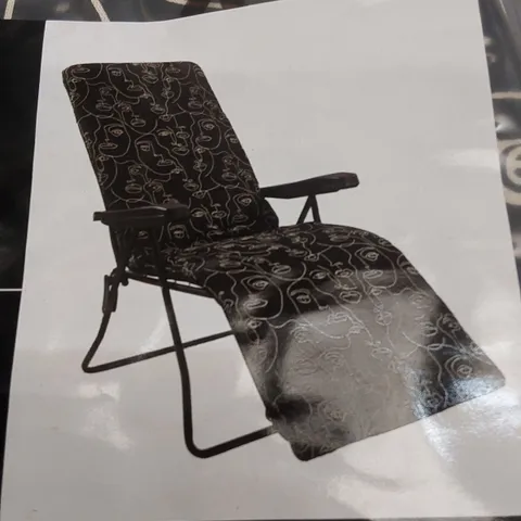 BRAND NEW BAGGED SET OF 2 MULTI-POSITION GARDEN RELAXER CHAIRS - ABSTRACT FACES