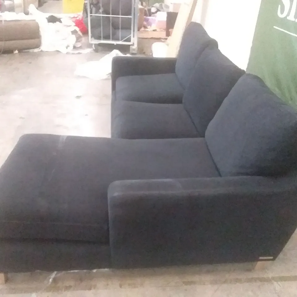 DESIGNER LOUNGE CO BLACK FABRIC 3 SEATER SOFA WITH CHAISE RHF END 