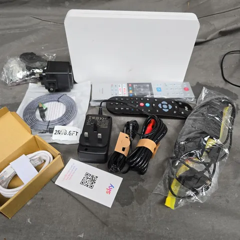 LOTOF ASSORTED HOME NETWORKING AND CONNECTIVITY ITEMS TO INCLUDE REMOTES, ROUTER AND ETHERNET CABLES
