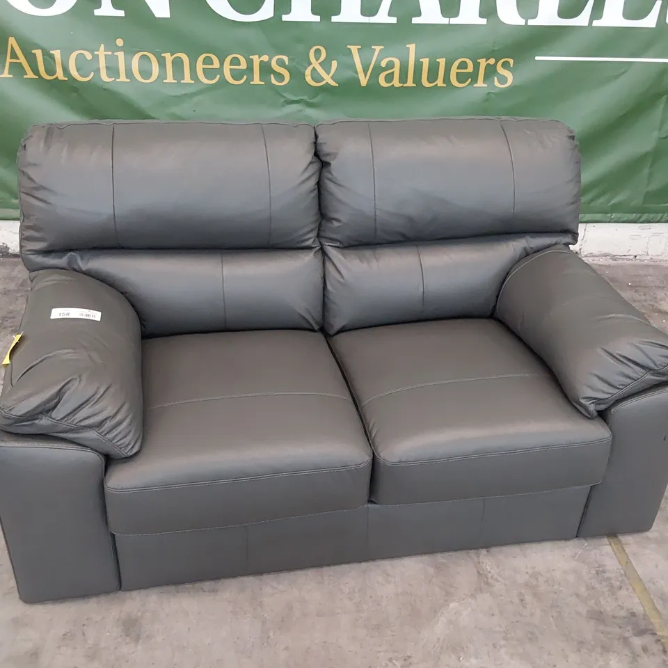 DESIGNER TWO SEATER SOFA GREY LEATHER 