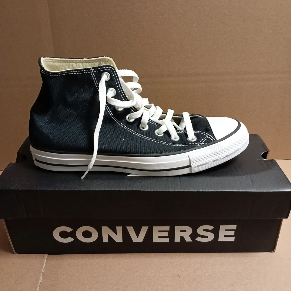 BOXED PAIR OF CONVERSE ALL STAR HI BLACK CANVAS TRAINERS – UK 6