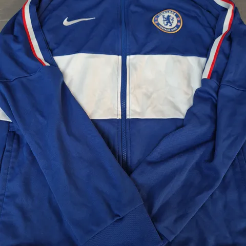 NIKE CHELSEA FOOTBALL CLUB LONG SLEEVE ZIP-UP JACKET IN BLUE/WHITE SIZE LARGE