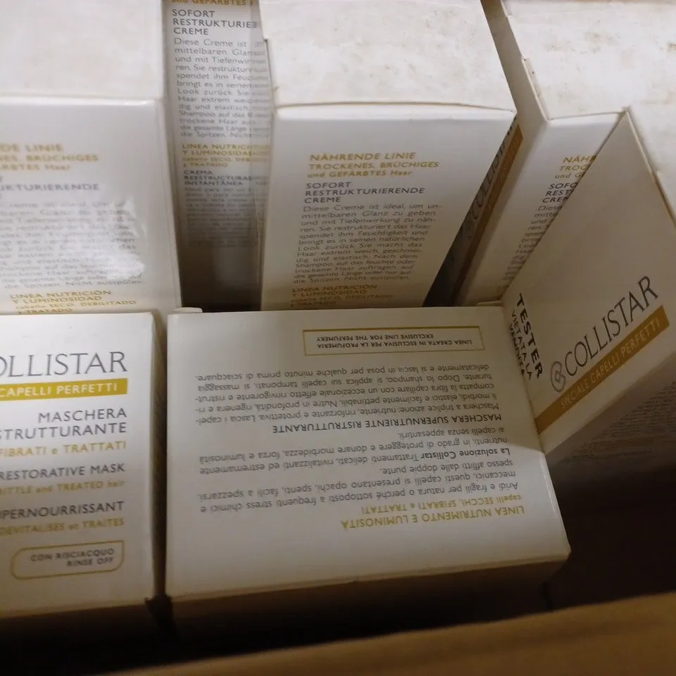 BOX OF APPROX 25 ASSORTED COLLISTAR TESTERS TO INCLUDE SUPER NOURISHING RESTROATIVE MASK & INSTANT RESTORING CREAM 