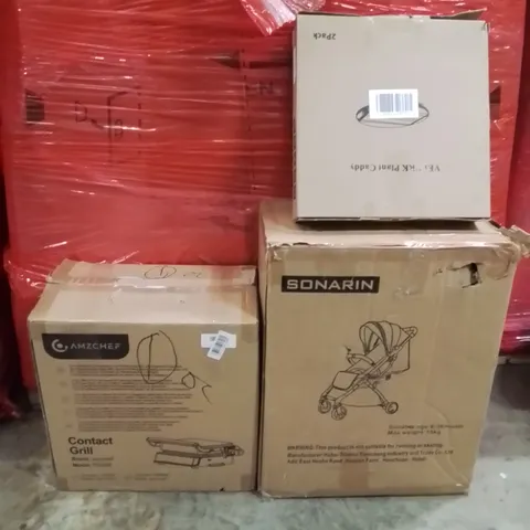 PALLET OF ASSORTED HOUSEHOLD GOODS AND PRODUCTS TO INCLUDE;BABY PRAM,CONTACT GRILL,PLANT CADDY