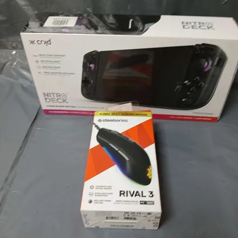 STEELSERIES RIVAL 3 GAMING MOUSE AND A NITRO DECK HANDHELD DECK FOR SWITCH