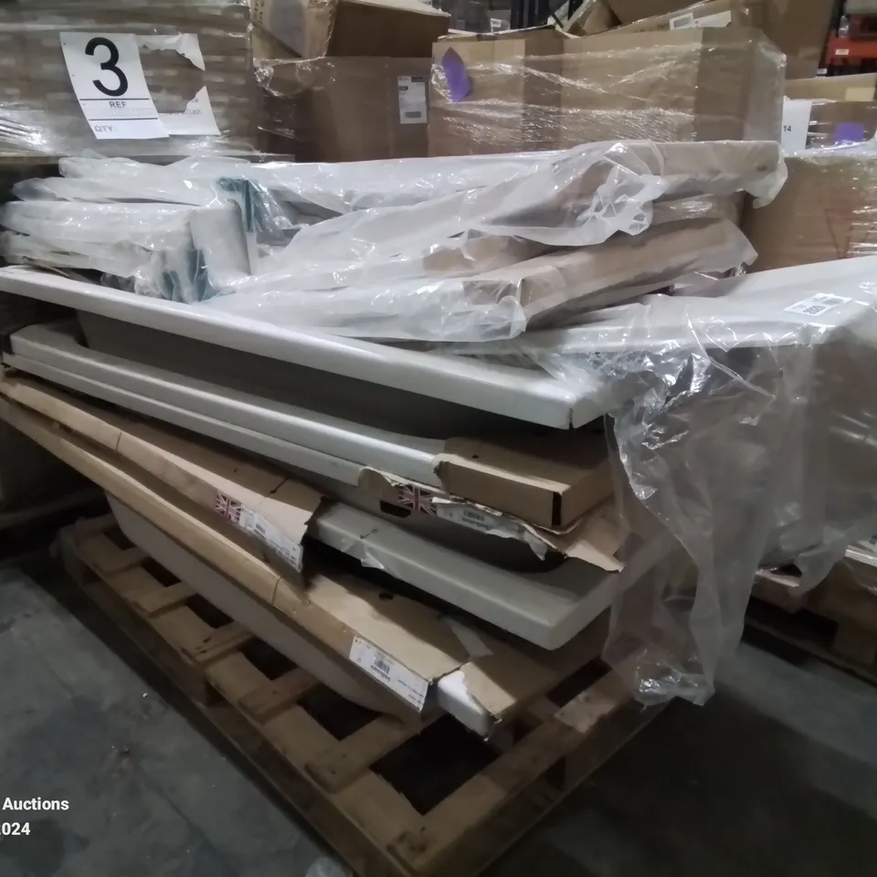 PALLET OF 5 ASSORTED BRAND NEW BATHS AND 7 BATH PANELS