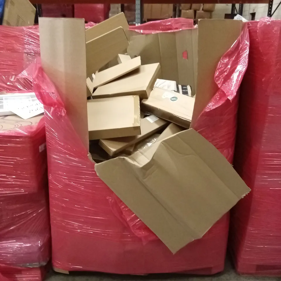 PALLET OF ASSORTED HOUSEHOLD GOODS AND PRODUCTS TO INCLUDE; TURNTABLE SYSTEMS, GARDEN TOOLS, AIR FRYER, BOXED FURNITURE ETC 