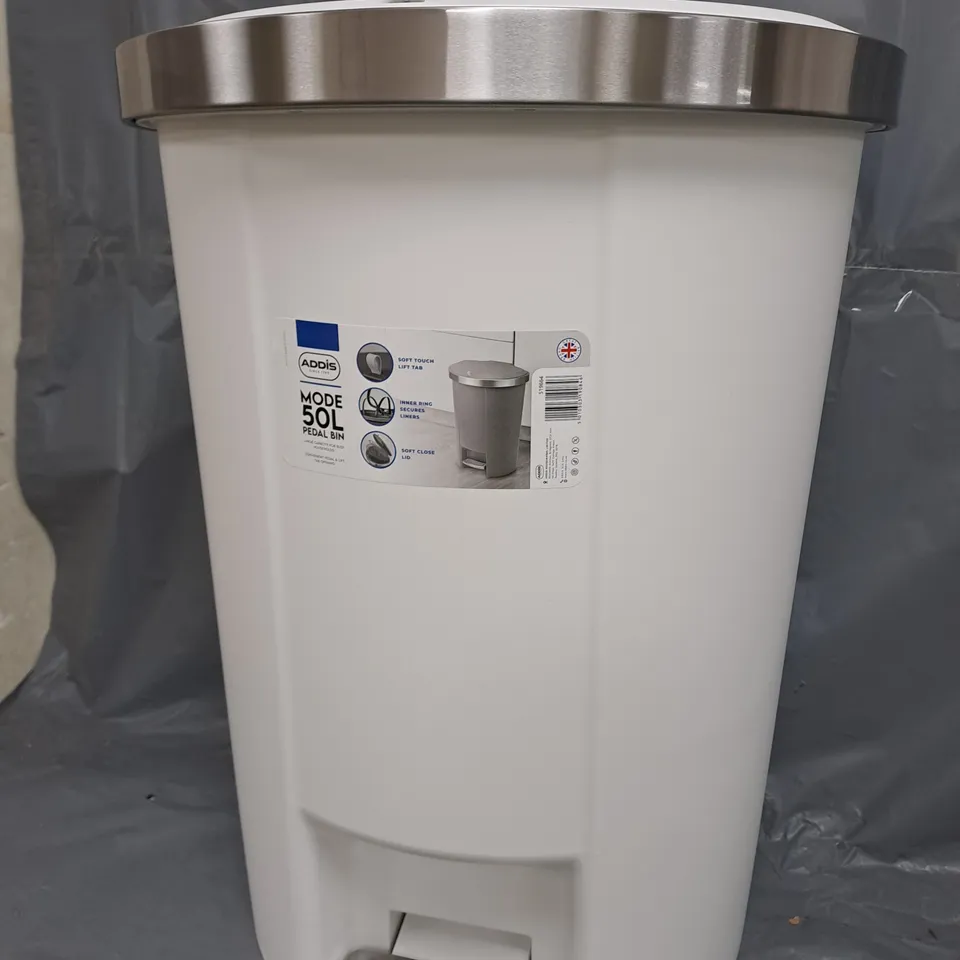 ADDIS MODE 50LTR SEMI D SHAPE PEDAL BIN - WHITE