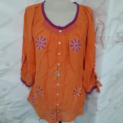 MONSOON EMILY EMBROIDERED TOP ORANGE FLORAL SIZE LARGE