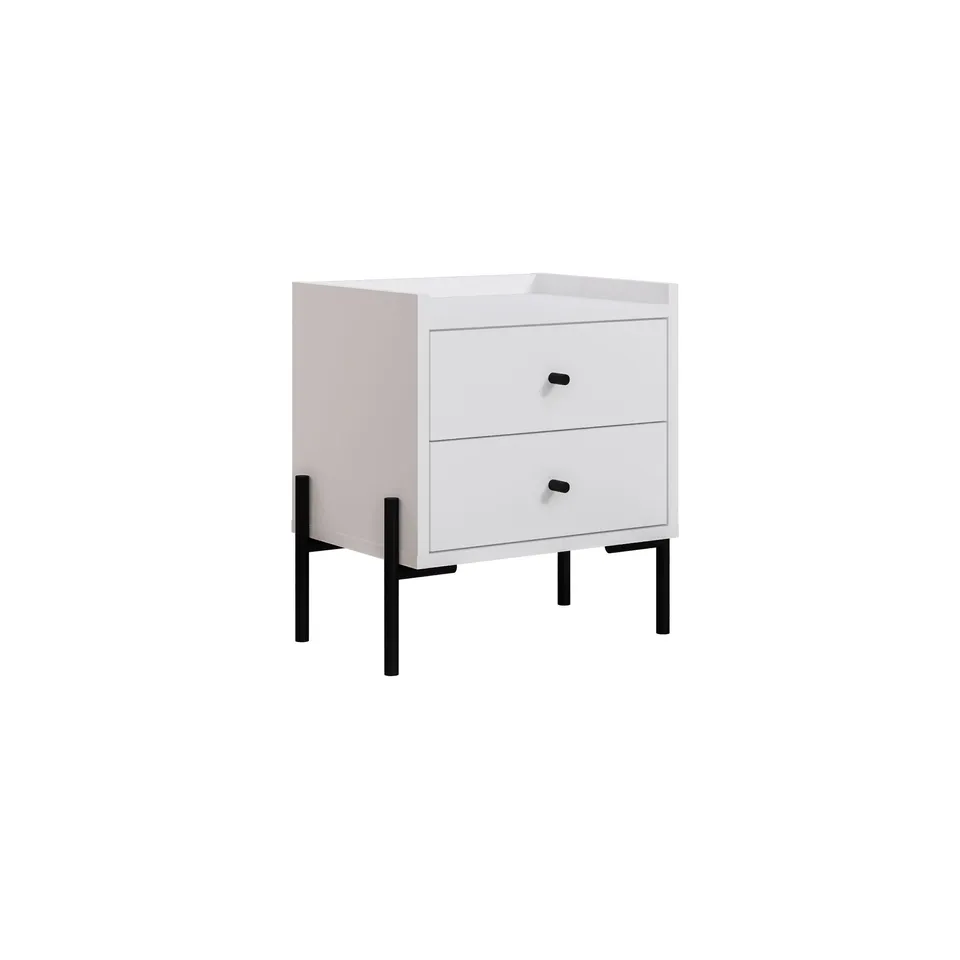 BOXED DECORTIE MODERN MALTA NIGHTSTAND WHITE W 2 DRAWERS STORAGE CABINET ORGANISER SIDE BEDSIDE TABLE METAL LEGS 48.6(W)CM