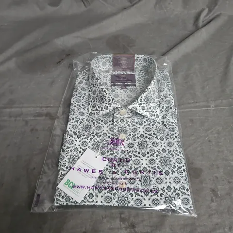 HAWES & CURTIS PICCADILLY SLIM FIT ONE BUTTON SEMI CUTAWAY COLLAR SINGLE CUFF SHIRT IN WHITE & GREEN SIZE XXXL