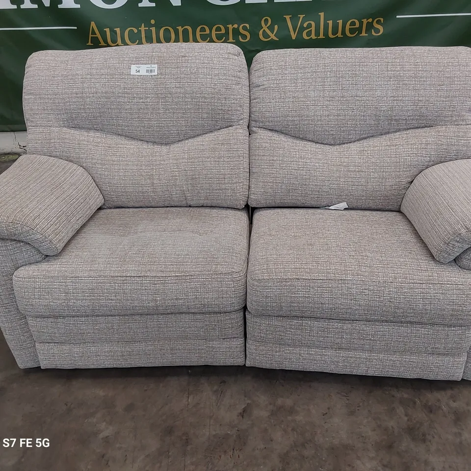 QUALITY BRITISH DESIGNER G PLAN STRATFORD MANUAL RECLINING TWO SEATER SOFA LOOM SHALE FABRIC 