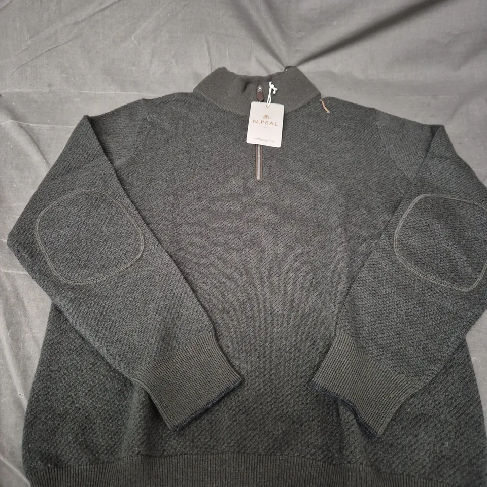 N.PEAL LONDON FUR TRIM HALF ZIP SWEATER – CHARCOAL, MEDIUM