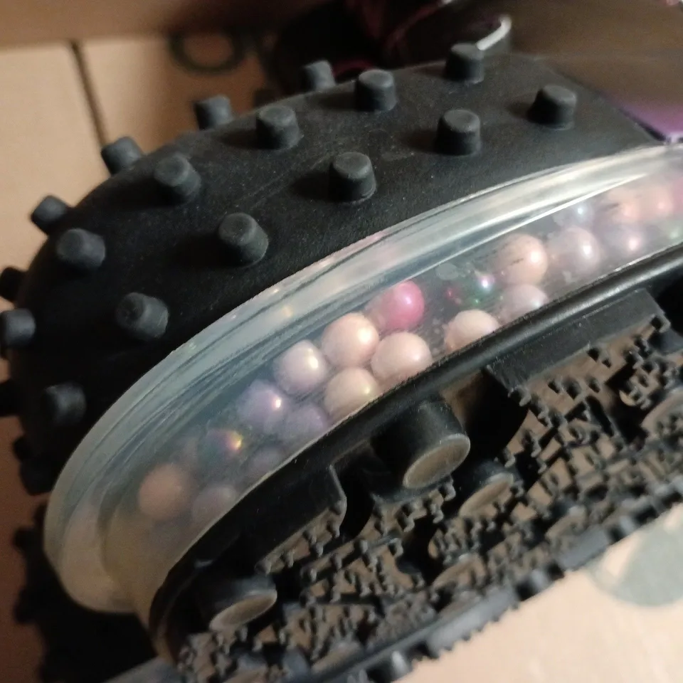 KOI BLACK STUDDED MID-CALF BOOTS WITH PURPLE TRANSLUCENT SOLE – RAINBOW LACES - UK 6