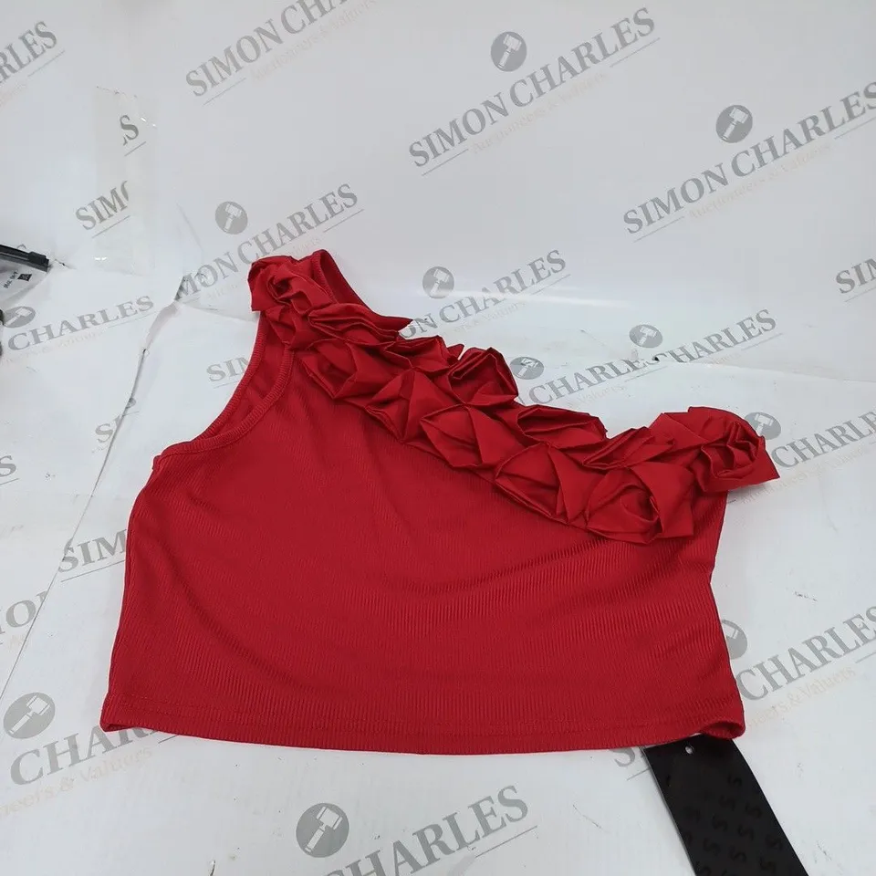RED ONE SHOULDER TOP WITH FLOWERS