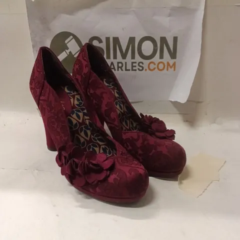 WOMEN'S BURGUNDY PATTERNED HIGH HEEL SHOES SIZE UK5 EU38
