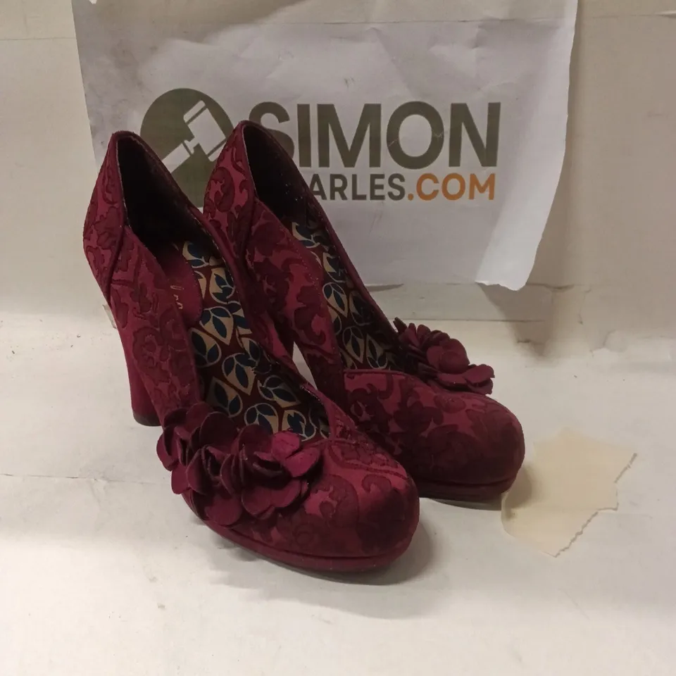 WOMEN'S BURGUNDY PATTERNED HIGH HEEL SHOES SIZE UK5 EU38