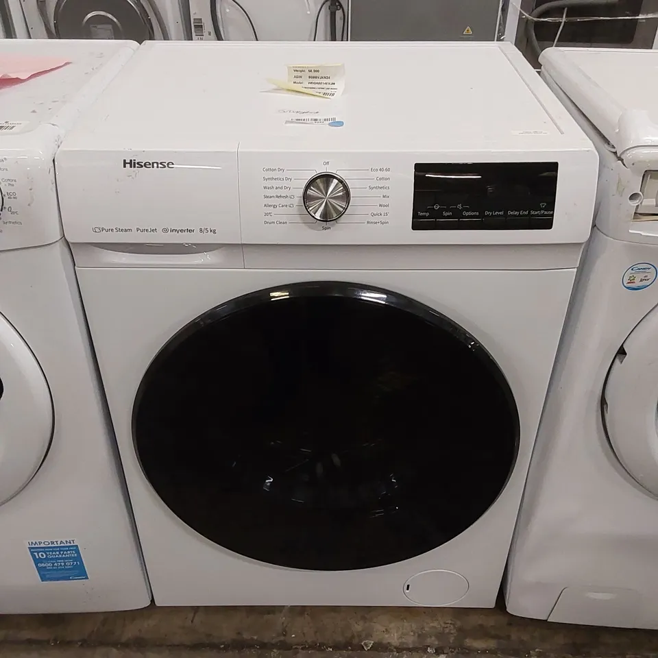 HISENSE 60cm FREESTANDING 8KG FRONT LOAD WASHER DRYER IN WHITE, MODEL: WDQA8014EVJM