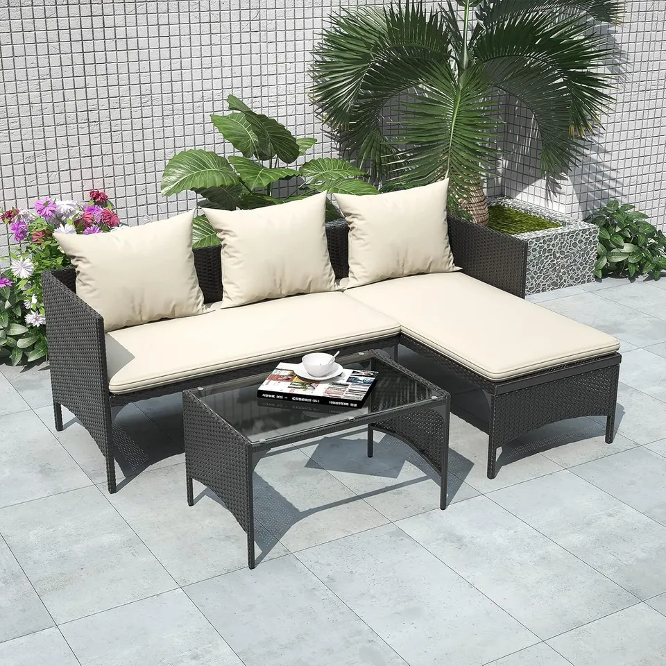 BOXED BIGZZIA RATTAN GARDEN FURNITURE SET - BLACK (1 BOX)