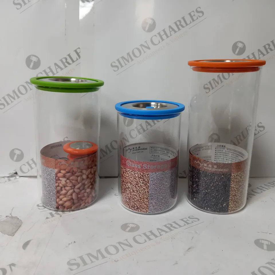3 X BOXED GLASS STORAGE JARS 