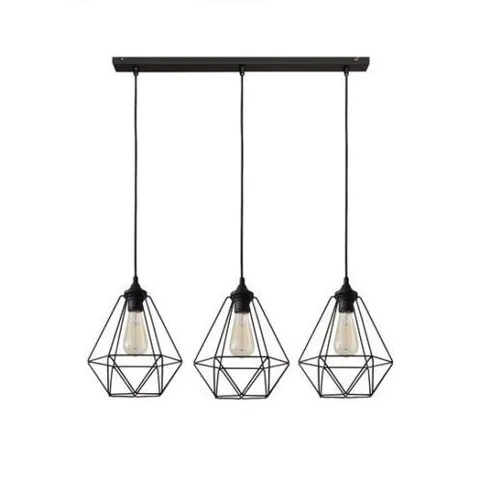 BOXED HELAM KITCHEN ISLAND GEOMETRIC PENDANT 3 LIGHTS BLACK H26 X W78 X D24 CM