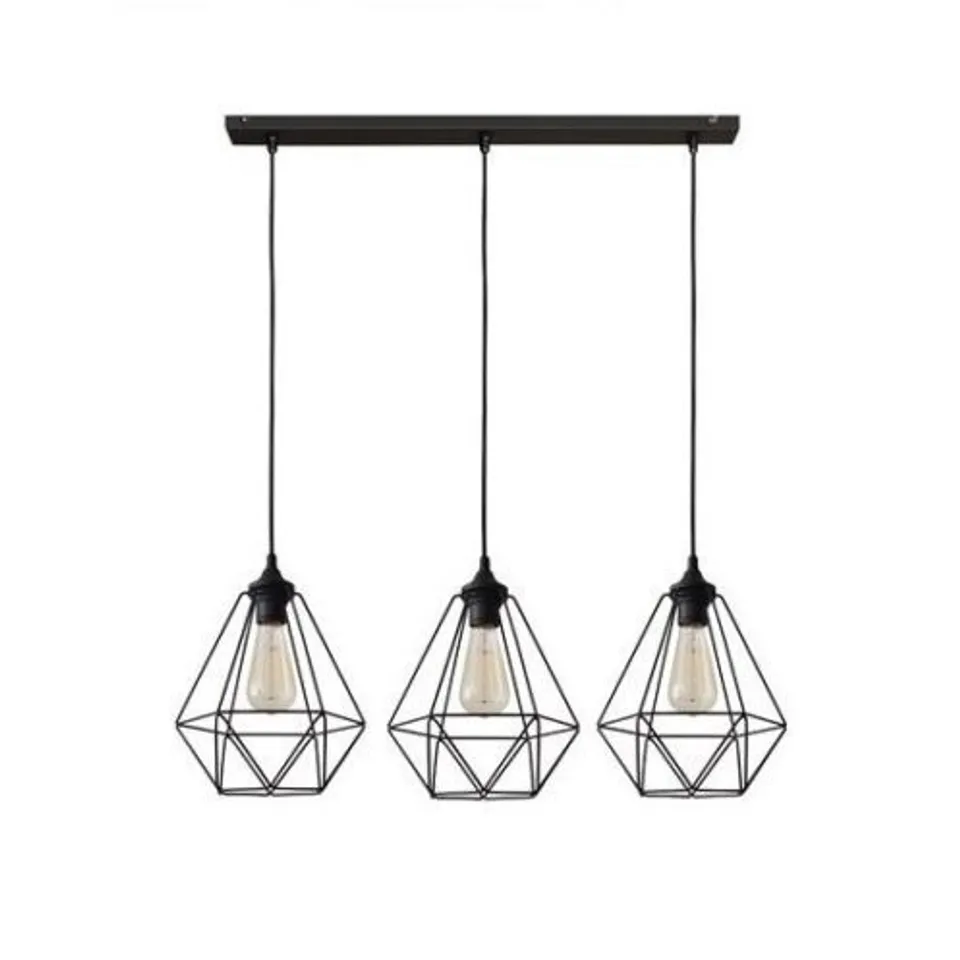 BOXED HELAM KITCHEN ISLAND GEOMETRIC PENDANT 3 LIGHTS BLACK H26 X W78 X D24 CM