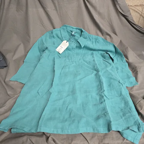 SEASALT TIDE CLOCK TUNIC – GARMENT-DYED LINEN, TURQUOISE, UK 10  SEASIDE 
