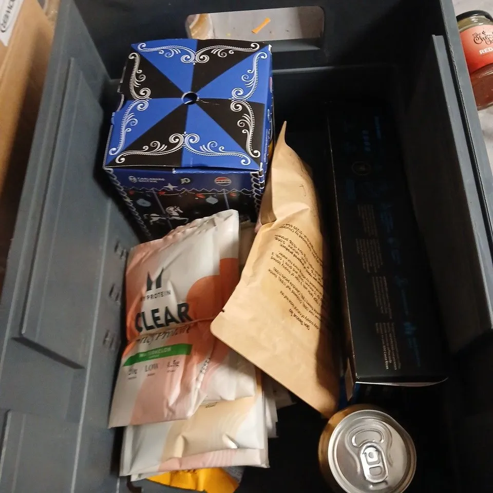 APPROXIMATELY 15 ASSORTED FOOD ITEMS INCLUDING THE CHESHIRE CHEESE SAVOURY BISCUITS , RED CHILLI JAM AND MILK CHOCOLATE BUTTONS