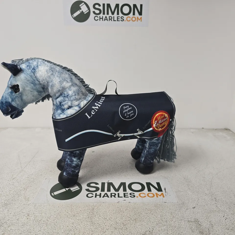 PLUSH HORSE TOY WITH LEMIEUX RUG, BLUE/GREY