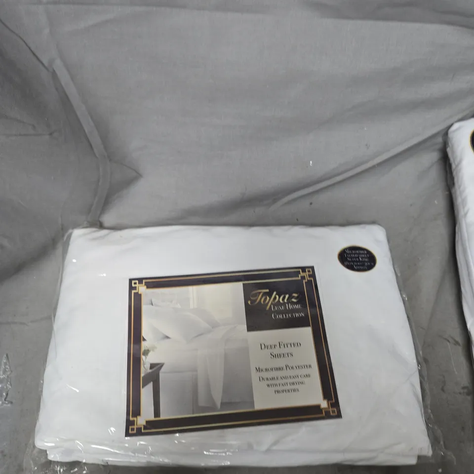 APPROXIMATELY 10 TOPAZ HOME COLLECTION DEEP FITTED SHEETS - WHITE - SUPER KING SIZE