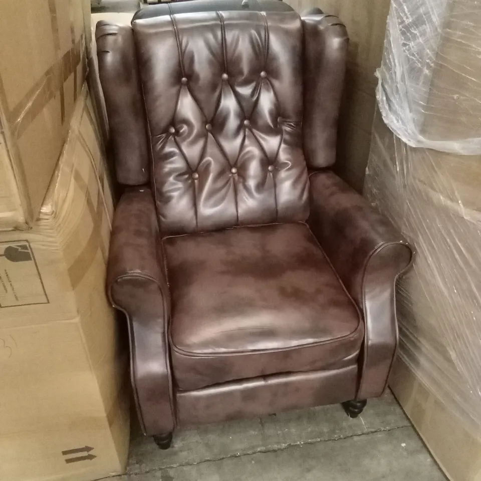 DESIGNER BROWN FAUX LEATHER RECLINER CHAIR 